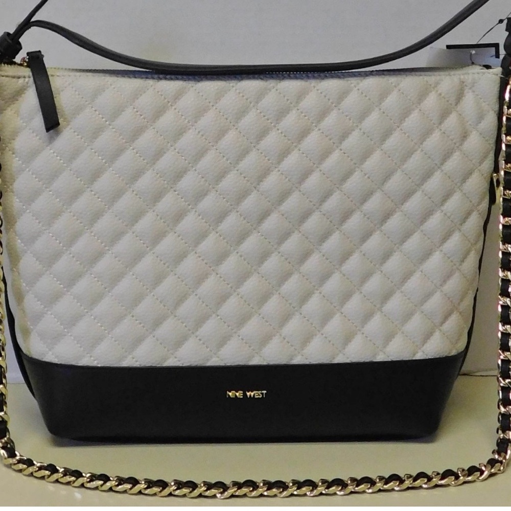 Nine West Quilted White and Black Shoulder Bag